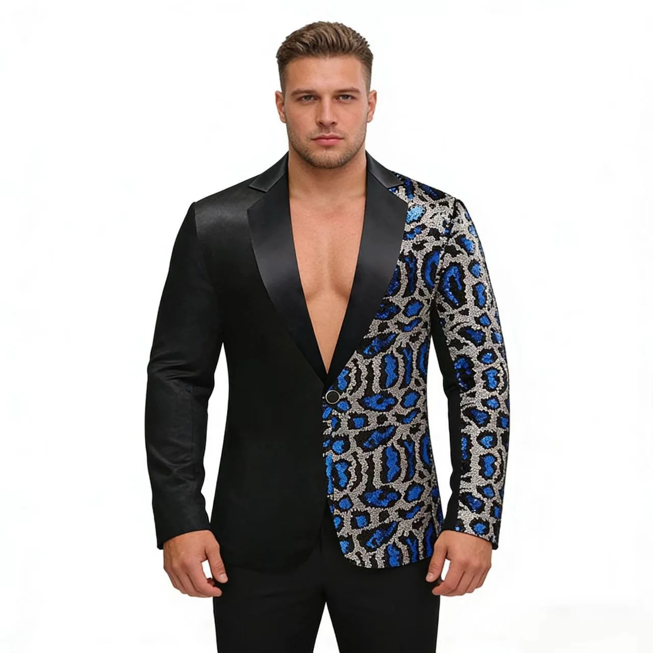 

Men's Sequin Suit Jaet Dance Dr Host Costume Ultra Slim Fit Long Sve round Hem All Seasons Thiened Single Button
