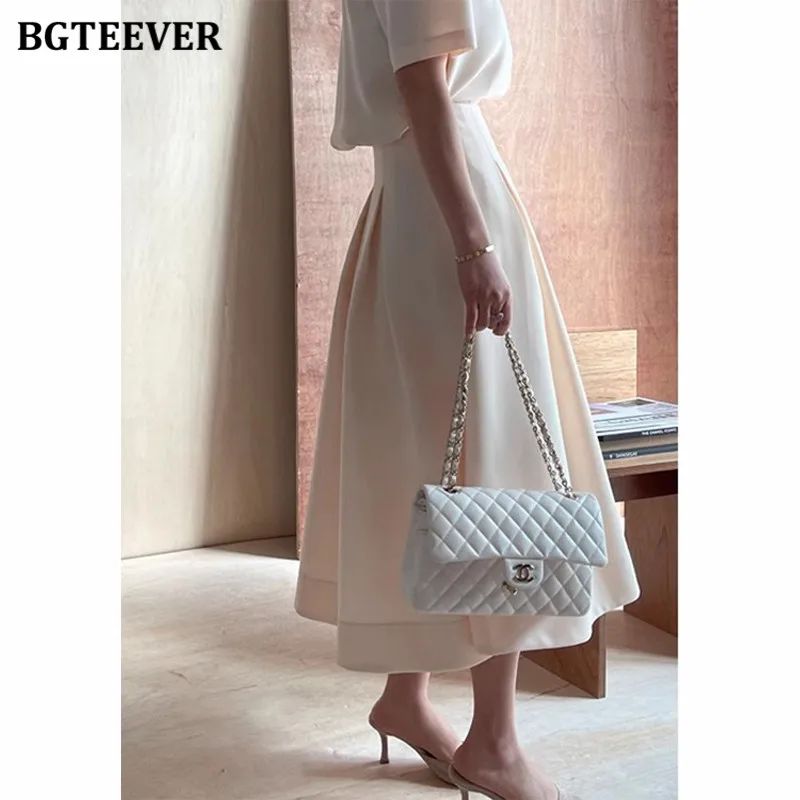 BGTEEVER Stylish Loose Women Mid-Length Skirts Casual High Waist Female A-line Skirts Spirng Autumn