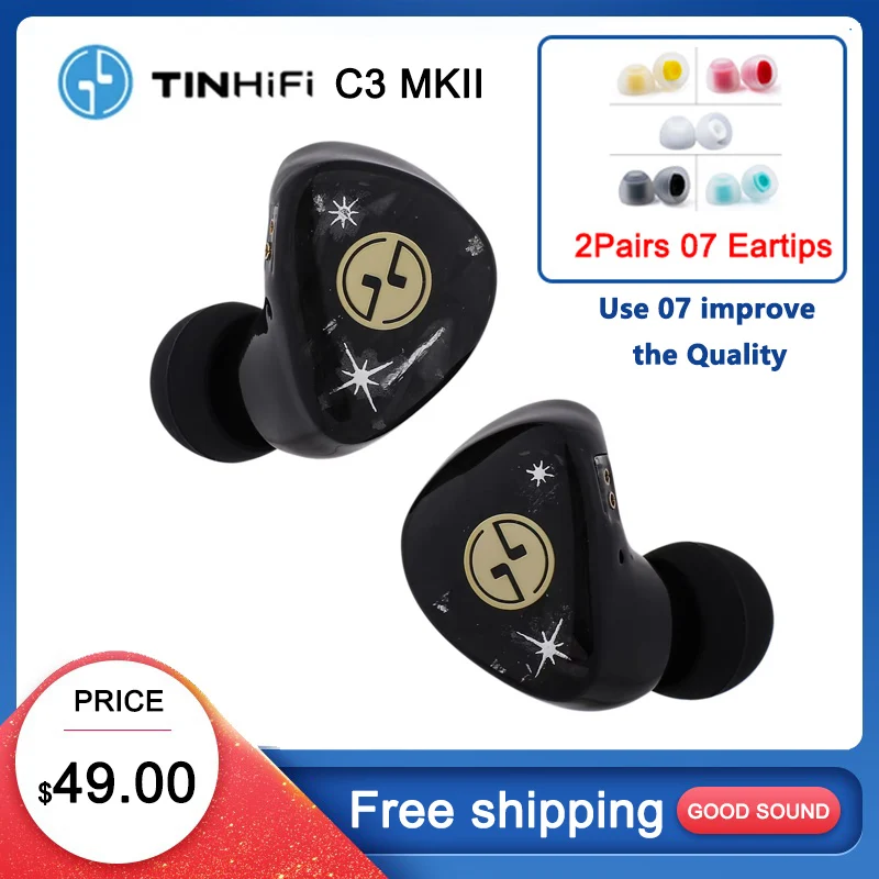 TINHIFI C3 MKII In-Ear Earphone Full-Size LCP Diaphragm Hi-Fi Monitors Earphones with High-Purity Copper-Plated Silver Cables