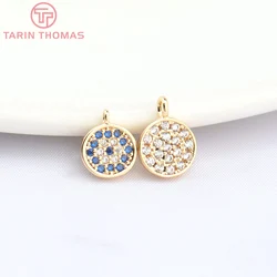 (1603) 4PCS 7.2MM 24K Gold Color Brass with Zircon Round Charms Pendants High Quality Diy Jewelry Findings Accessories Wholesale