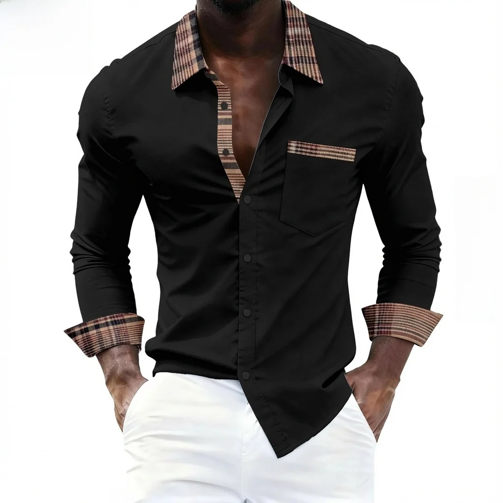 

Men's Casual Plaid Patchwork Long Sve irt Spring Autumn Stand Fit Breathable Tear Resistant Ciwalk Polyester Fiber