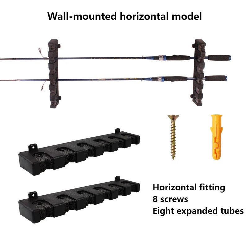 Horizontal 6-Rod Rack Fishing Rod Holder Pole Storage Tool Wall Mount Modular For Garage Fishing Accessories