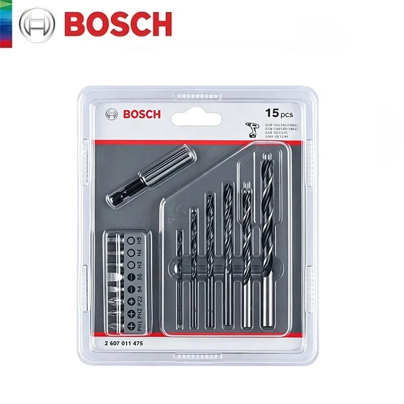 Bosch 15 Pcs Drill Bit & Screwdriver Bit Set, Metal Wood Drilling Bits with Extension Holder, Multi-Size Screwdriver Bits