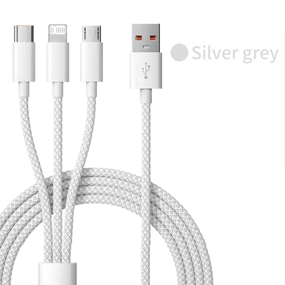 3 In 1 Fast Charging Cable 6A Micro USB Type C Data Cable For Xiaomi Super Fast Charger Nylon Braid Cable 1.2M/2M/3M