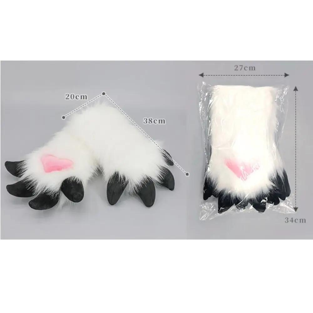 Cartoon Animal Fursuit Paw Gloves Faux Fur Thicken Cosplay Dragon Paw Glove Handmade with Nails Fursuit Claw Gloves