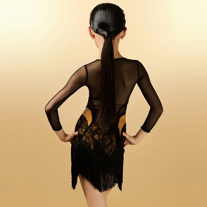 子供用メッシュドレス,フリンジドレス,プロのラテンダンスドレス,サンバチャチャ,パフォーマンスコスチューム,女の子用,sl11866