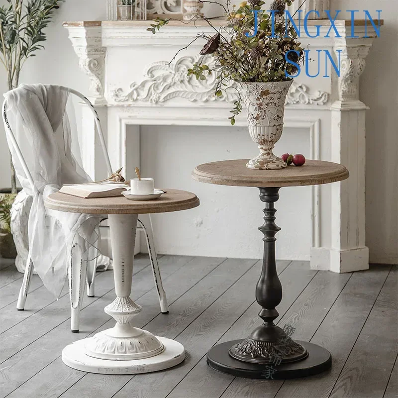 Nordic Retro Round Iron Coffee Table,Compact Sofa Side End Table for Living Room Balcony Bedroom,Vintage Industrial Accent Table