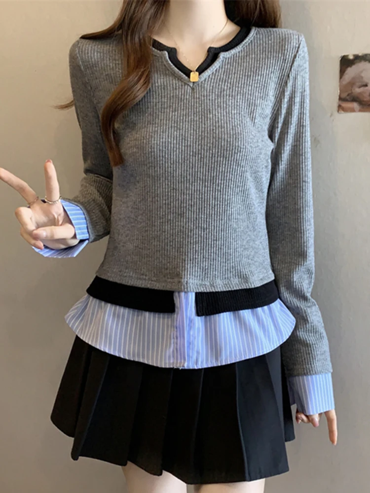 

Women's Long Sve Knitted Top Autumn Winter Faion Slimming Base Layer Outerwear Casual Sle Splice Design Knitwear