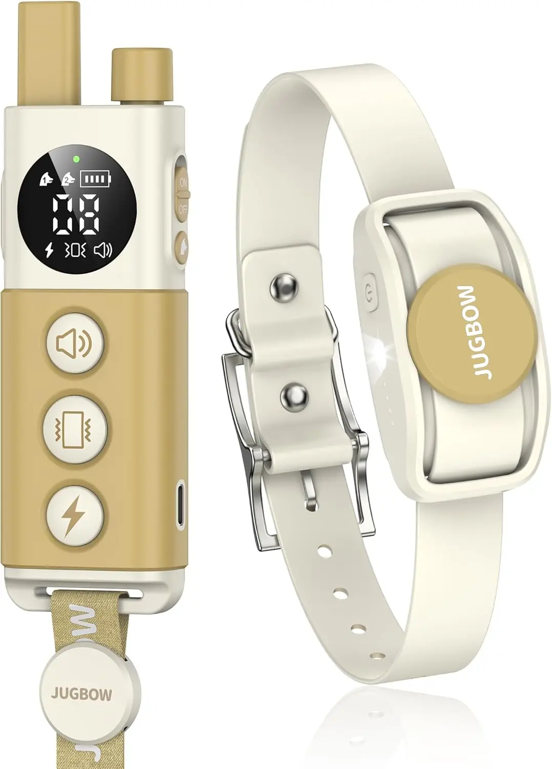 

Electric Dog Training Collar with Remote Control, Beep/Vibration, LED Light, Rechargeable - Safe for Small to Large Dogs (Beige)