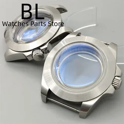 BLIGER New 40MM Silver Brushed Watch Case With AR Blue Domed Glass Fixed Slope Bezel For NH34 NH35 NH36 ETA2824 PT5000 Movement