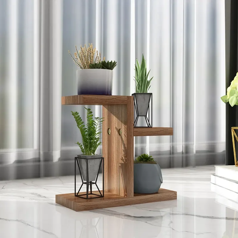 Solid Wood Mini Plant Stand Carbonized Anti-corrosion Indoor Flower Shelf Compact Office Plant Display Decorative Wood Rack