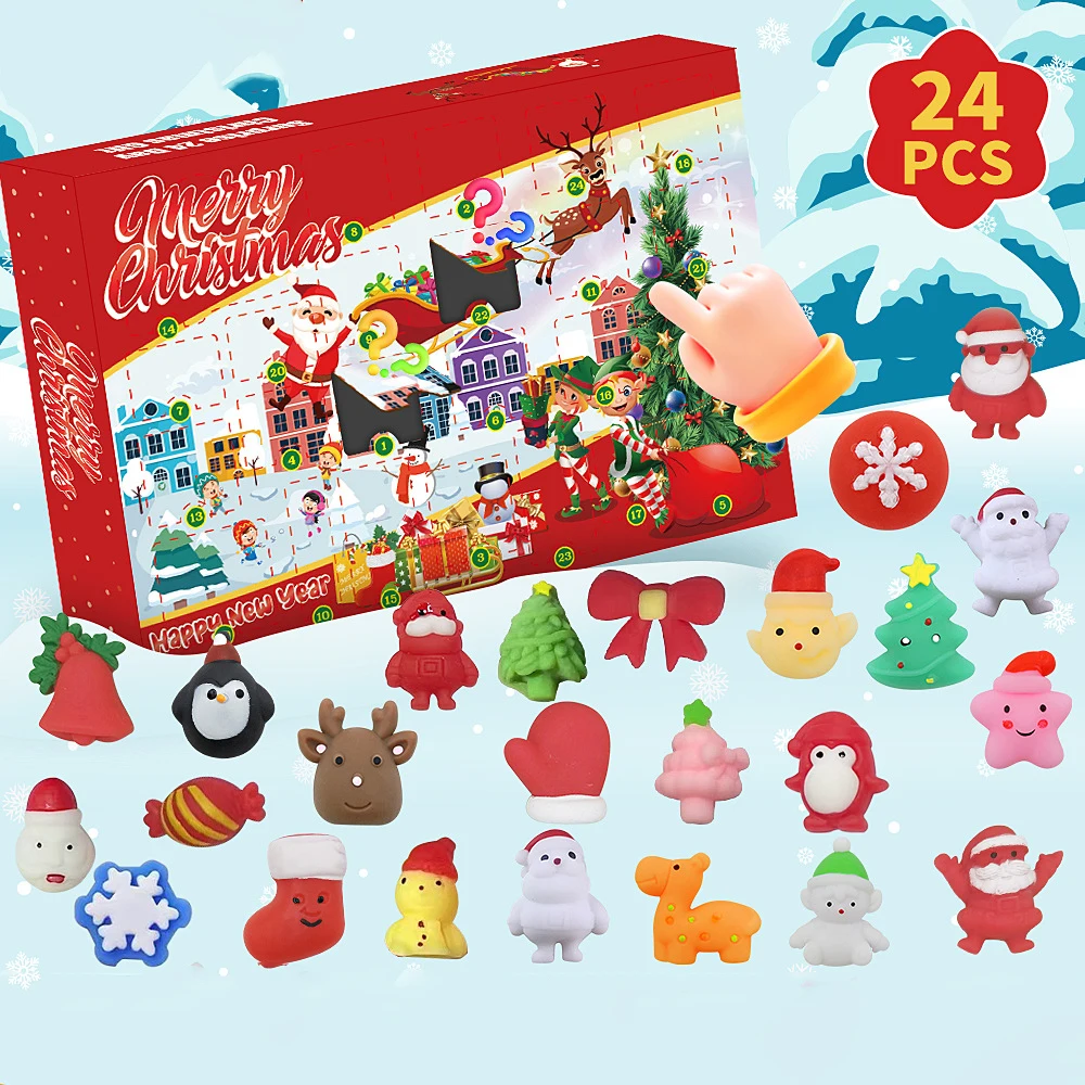 Christmas Mochi Squishies Fidget Toys Advent Calendar Box for Kids 2024 Countdown Calendar Squishy Stress Relief Toys Xmas Gifts