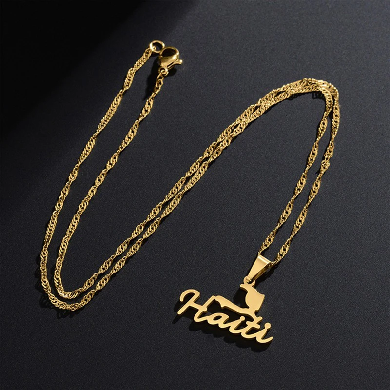 Mode Repiblik Ayiti Karte Stadt Anhänger Halskette Edelstahl Männer Frauen Haiti Karten Schmuck Geschenk – Detail 5