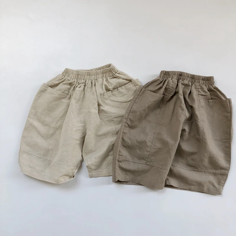 Summer Kid Girl Smooth Fashion Solid Comfortable Shorts Toddler Boy Cotton Straight Wide Leg Short Pants Children Clothes 1-7Y