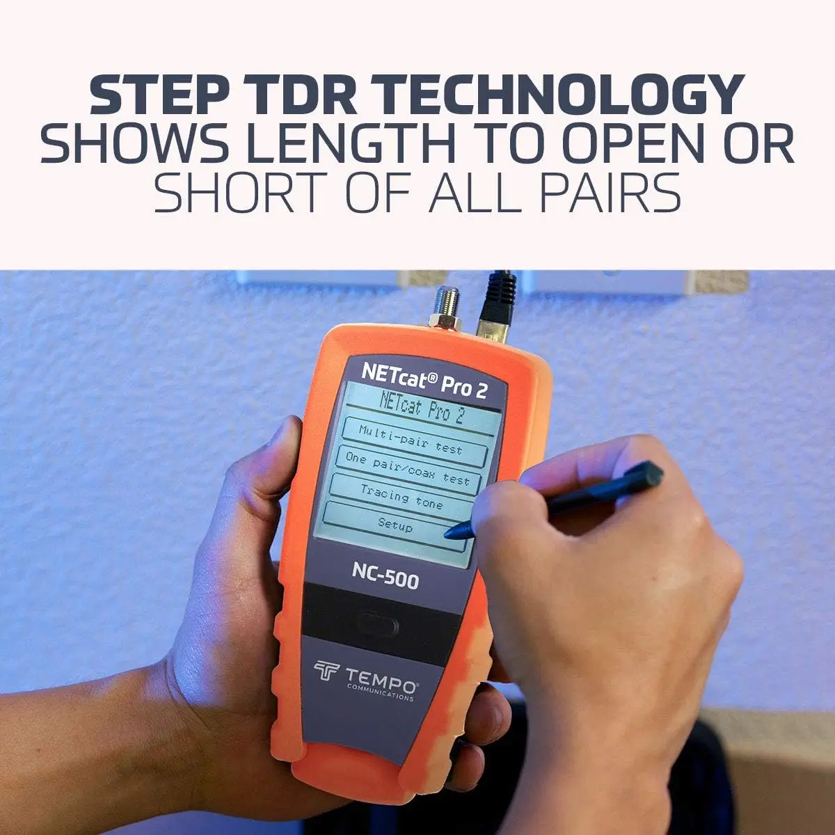 TEMPO NC-500 Digital Cable Tester for Voice, Data, Video, Coax, Ethernet | Step TDR Wiring Troubleshooter