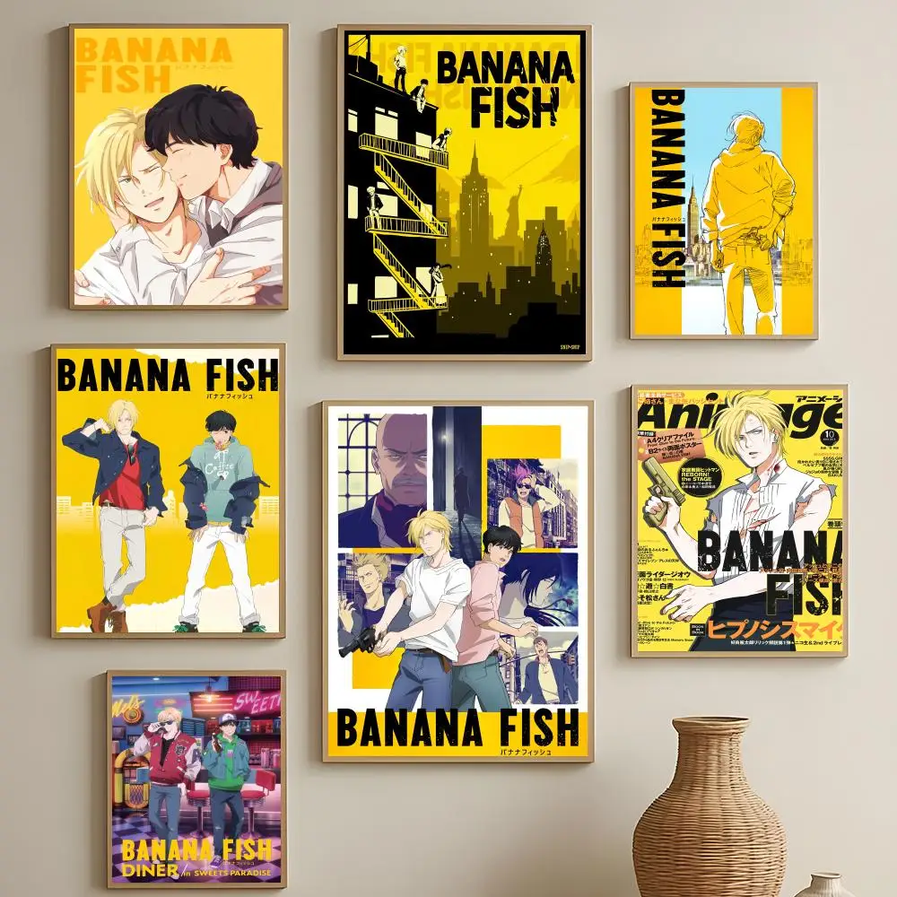 Póster de anime Banana Fish, arte de pared autoadhesivo impermeable en HD, fácil de aplicar, decoración multiusos