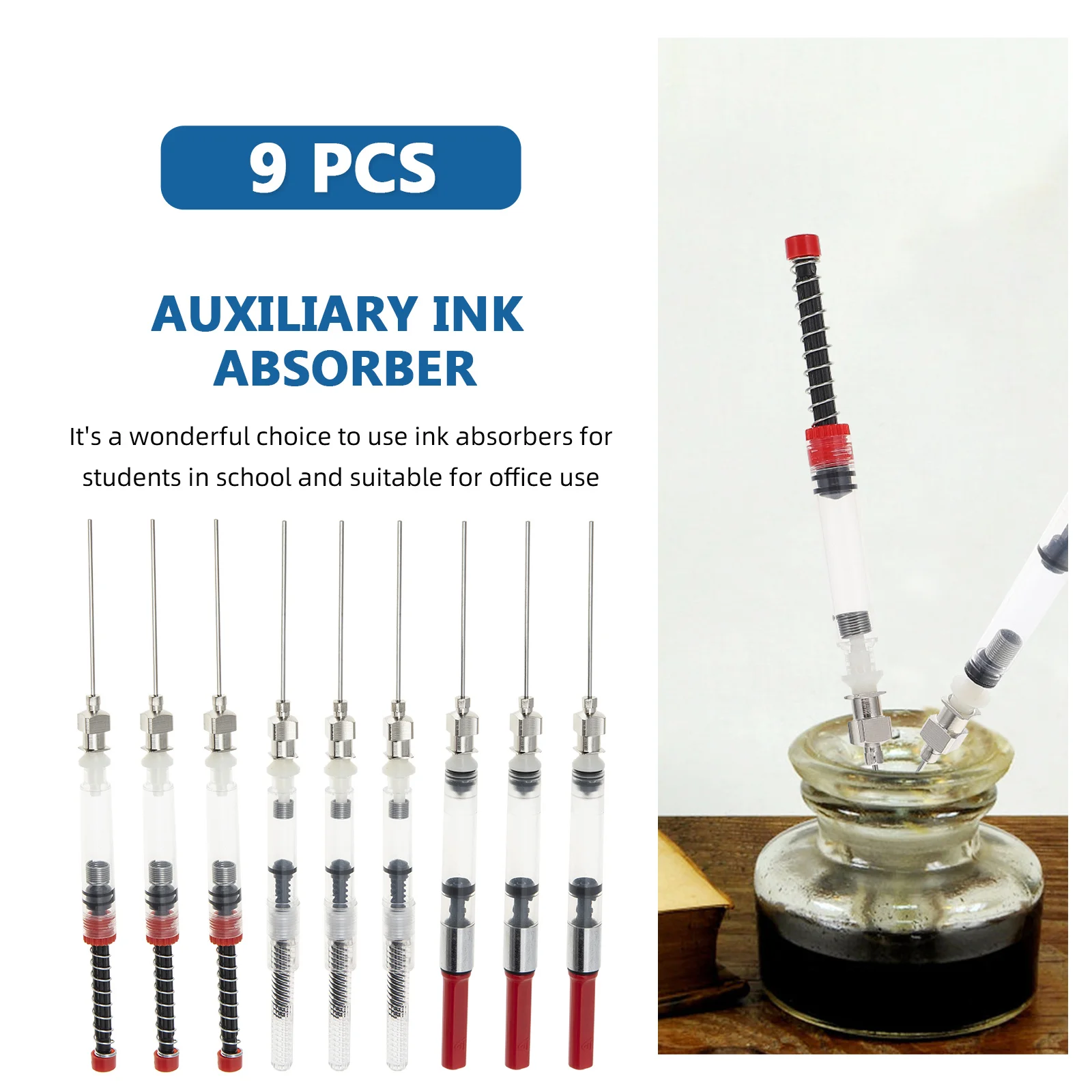 

9pcs Fountain Pen Converter Reusable Ink Absorber Tool Lightweight For School Office Use Fountain Pen Accessories Ink Fill Tools