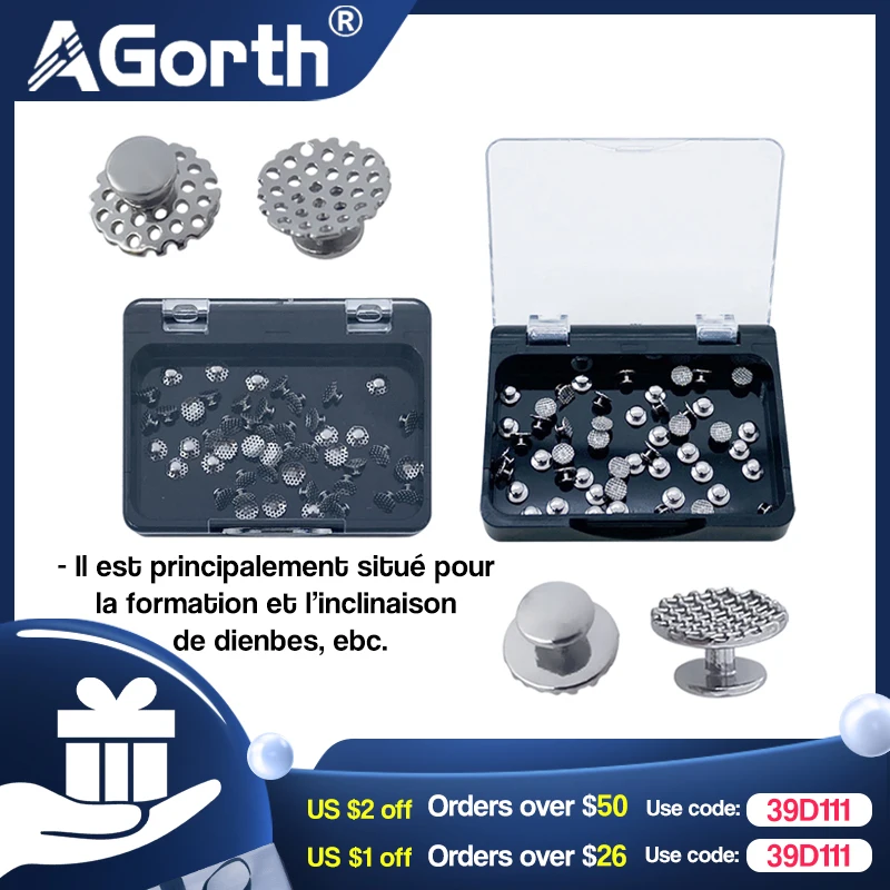 Boutons linguales orthodontiques dentaires, 50 pièces/boîte, trou métallique collable, Base ronde en maille, matériaux pour bretelles orthodontiques pour dentisterie
