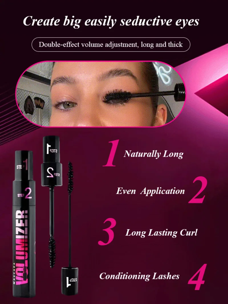 Mascara double volume imperméable et anti-transpiration, maquillage pour grands yeux, allongement, UNIS issement, curling, 1 + 2, 2 en 1