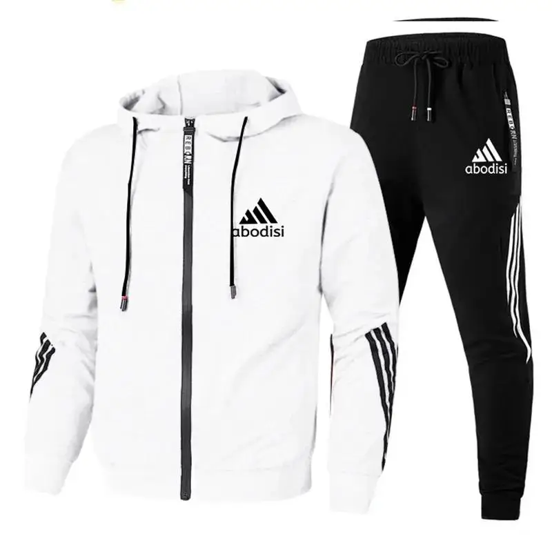 2024 New Trendy Casual Sportswear Suit Men\'s Hoodie and Trousers Two-piece Zippered Hooded Sweatshirt Sweatpants