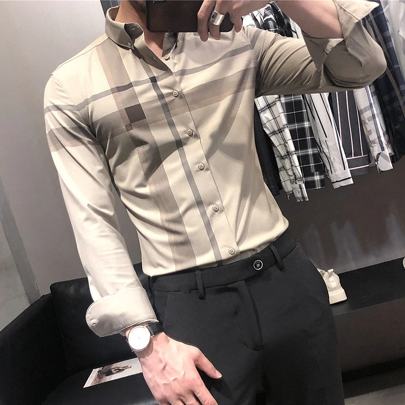 New men\'s printed long sleeved shirts with vertical stripes for spring and summer 2024, casual and loose fitting men\'s clothing