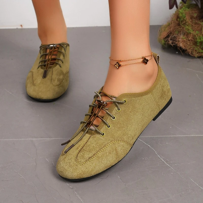 2026 Summer New Lace-up Flats Fashion Round Toe Deep Mouth Soft Sole Comfortable Low Top Shoes