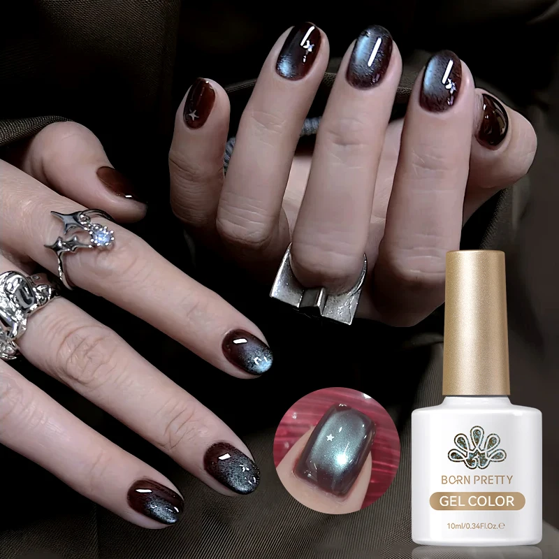 BORN PRETTY 10ml Brown Chocolate Glass Cat Magnetic Gel Nail Polish Ultra Shine Nail Art Manicure Varnis Semi Permanent Gel