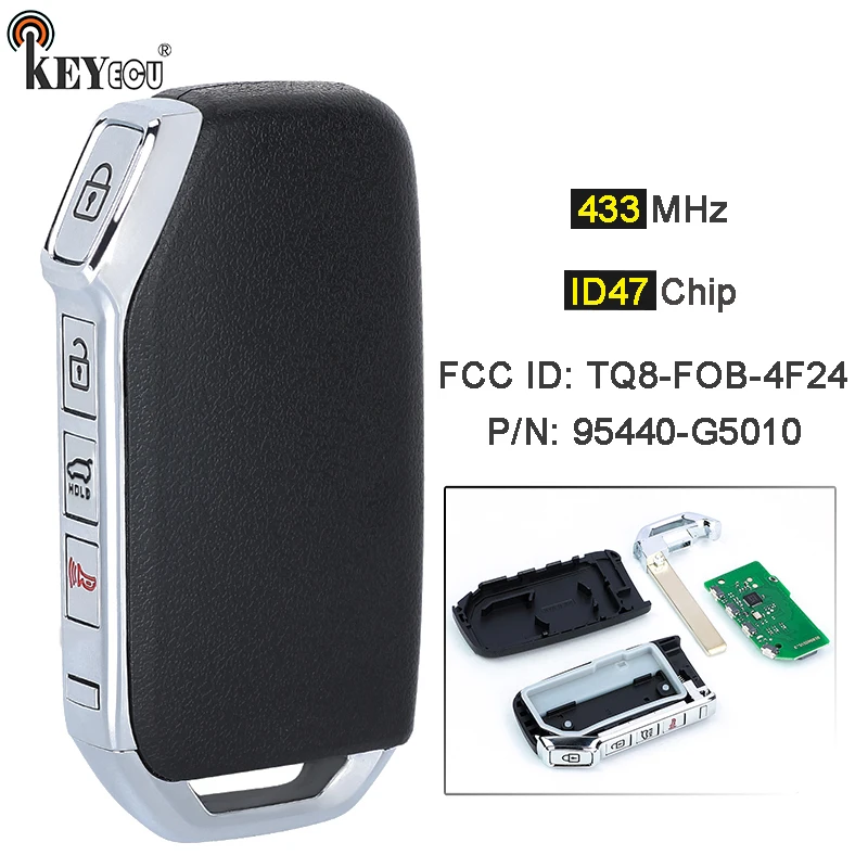 KEYECU 434MHz ID47 Chip FCC ID: TQ8-FOB-4F24 PN: 95440-G5010 Keyless-Go Smart Remote Key Remote Key Fob for Kia Niro 2020-2022