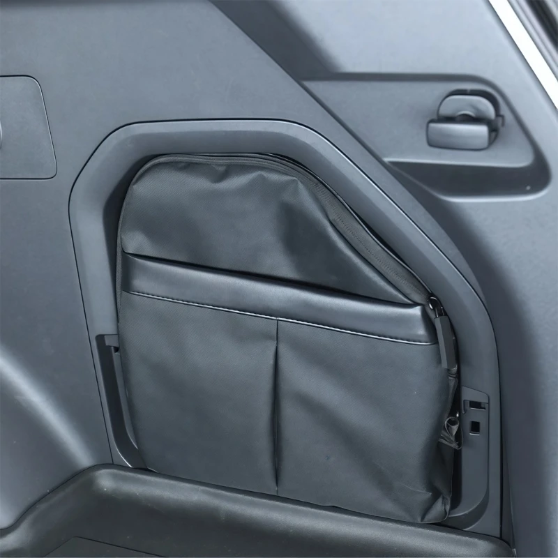 Right Side Trunk Storage Bag, Soft Fabric Cargo Case with Front Slip Pockets and Zippered Section for Daily Car Items D7YA