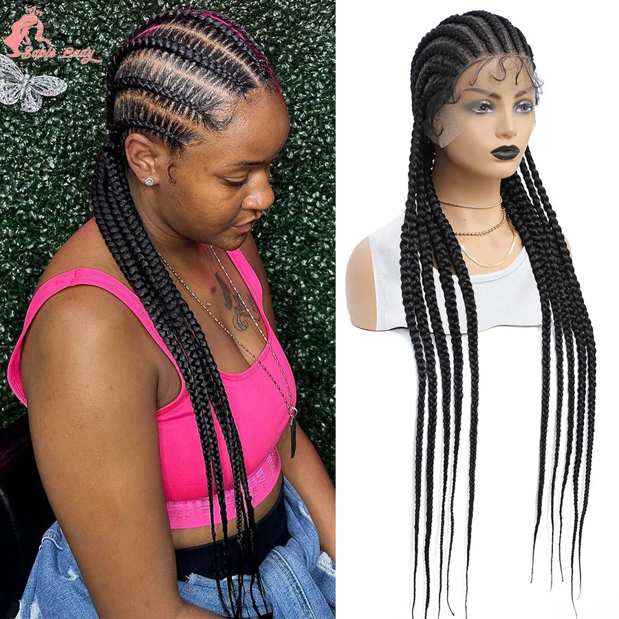 

36Inch Synthetic Braided Lace Wig For Black Women Goddess Full Lace Cornrows Braids Wig For Black Women Knotless Box Braids Wig