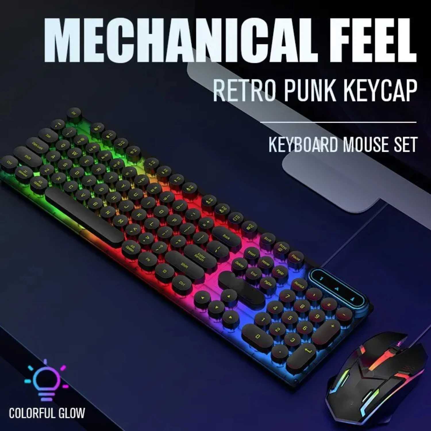 

USB Wired Gaming Keyboard Mouse Combos PC Rainbow Colorful LED Backlit Gaming Mouse and Keyboard Set Kit for Office Gamer