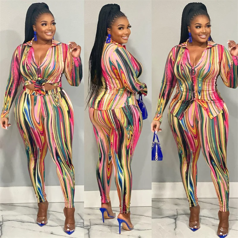 

Autumn Spring Printing 2 Piece Sets Womens Outfits Casual Tracksuit Long Sleeve Shirt Top and Pants Suits Hipster Matching Sets