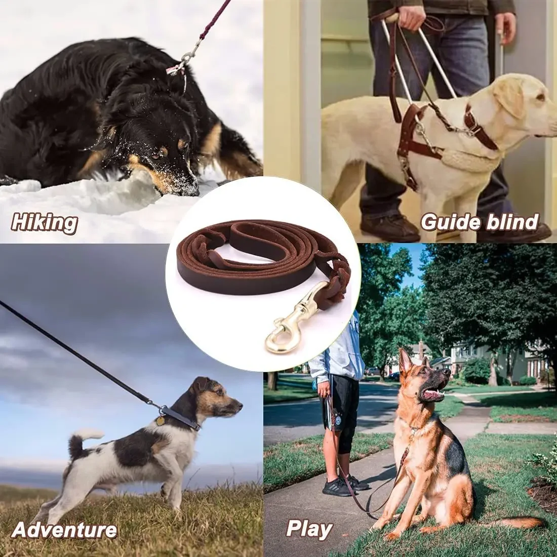 Hundeleine aus echtem Leder, lange Leinen für Hunde, geflochtenes Haustier-Walking-Training führt braun-schwarze Farben für mittelgroße und große Haustiere – Detail 16