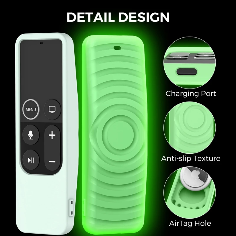 For 2017 Apple TV HD/4K Siri Remote TV Siri Remote 1St Gen Case with for AirTag Holder Anti Slip Silicone Cover, Grey