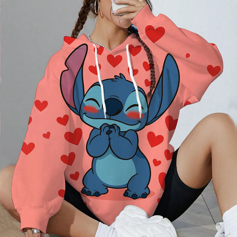 Disney Stitch Printed Hoodie Women's Comfortable Loose Sweatshirt Winter Hoodie Basic Pocket Women's Clothes