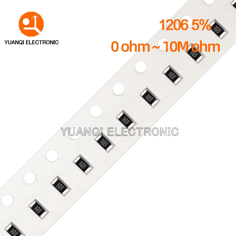 Resistencia SMD de 100 piezas, 1206, 5%, 0R ~ 10M, 1/4W, 0, 2,2, 10, 47, 100, 200, 220 ohm, 1K, 470 K, 2,2 K, 10K, 4,7 K, 4.7R, 10R, 100R, 220R, 330R, 510R 1M