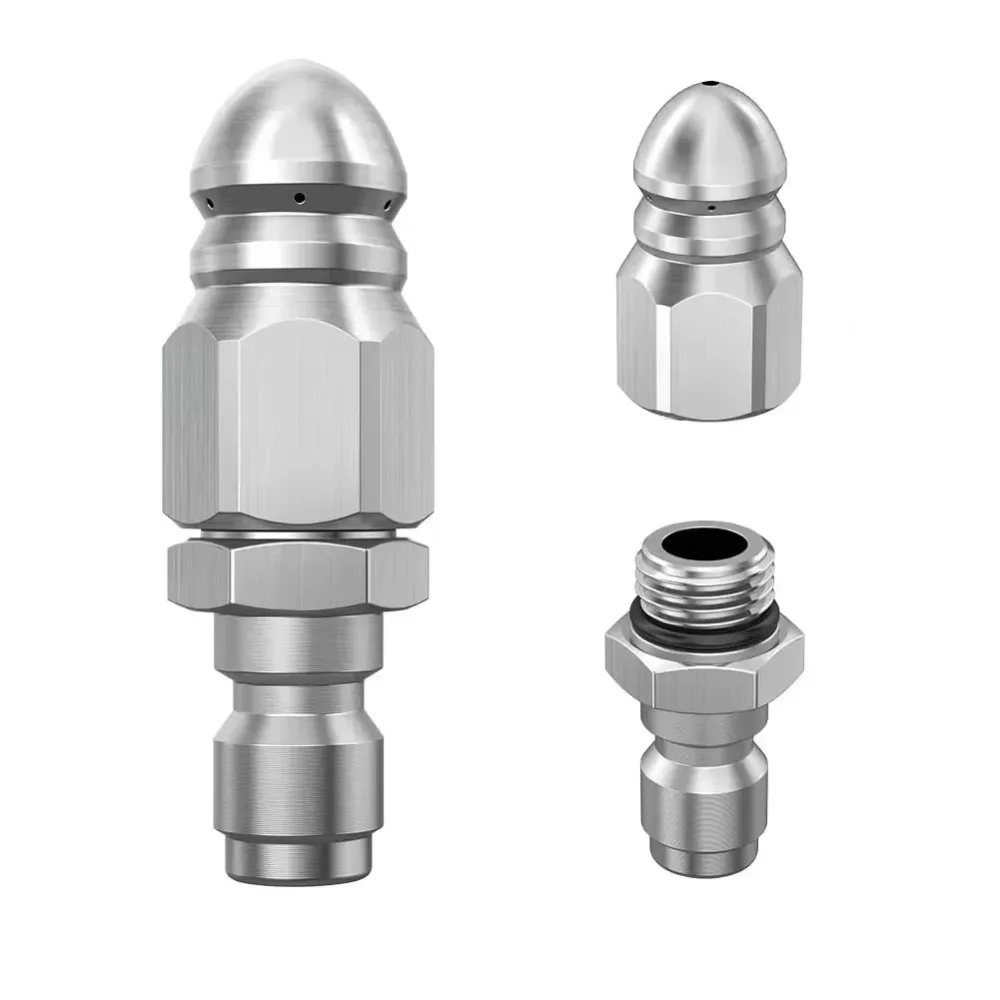 Water Jet High Pressure Sprayer Nozzle Clean Sewer 1/4" Stainless Steel Pressure Washer Quick Plug Drain Hose Nozzle Tool Water image 2