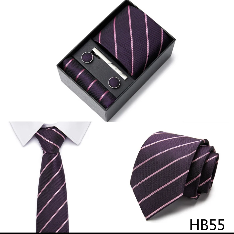 

For Men Luxury Tie Hanky Pocket Squares Cufflink Set Necktie Box Male Brown April Fool's Day