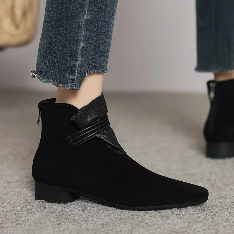 Pointed Toe Suede Warm Ankle Women Boots Brand Mid Heels Cotton Shoes 2025 Trend Cozy Party Fashion Designer Office Botas Mujer