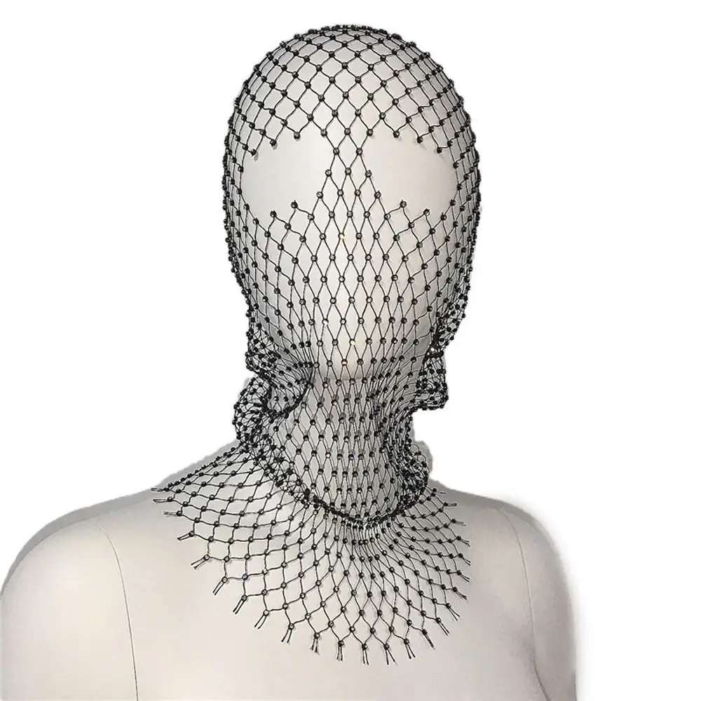 Mesh Hollow Out Headscarf Veil Zircon Mask Turban Hat Diamond Headwrap Fishnet Headhood Rhinestone Mesh Veil Crystal Head Mask