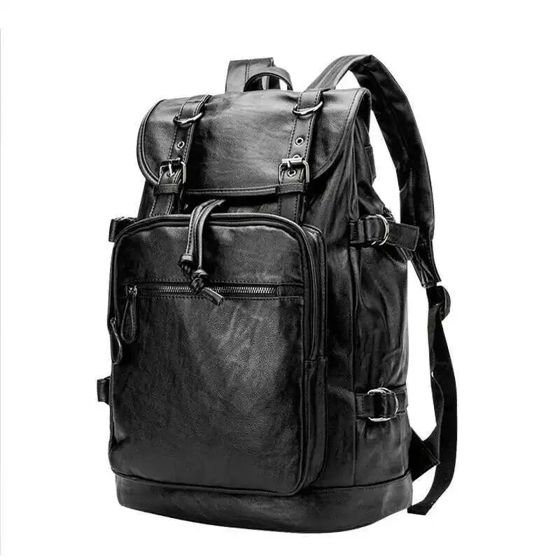 

Leather Men Backpack Youth Large Capacity Travel Backpack Boy Laptop School Bag Male Business Shoulder Bag Weekend overnight Bag
