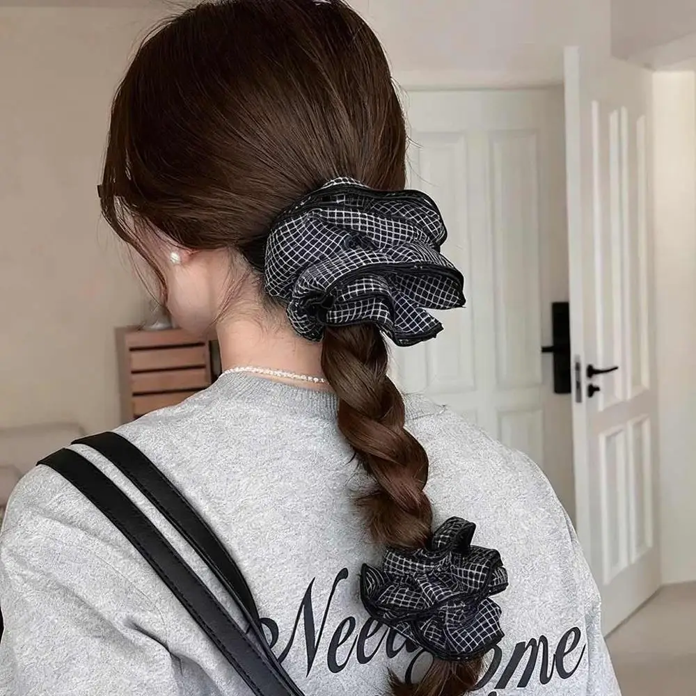 

French Checkered Pleated Hair Tie Four-layer Cloth Elastic Oversized Scrunchie Women Sweet Elegant Hair Bands Hair Accessories