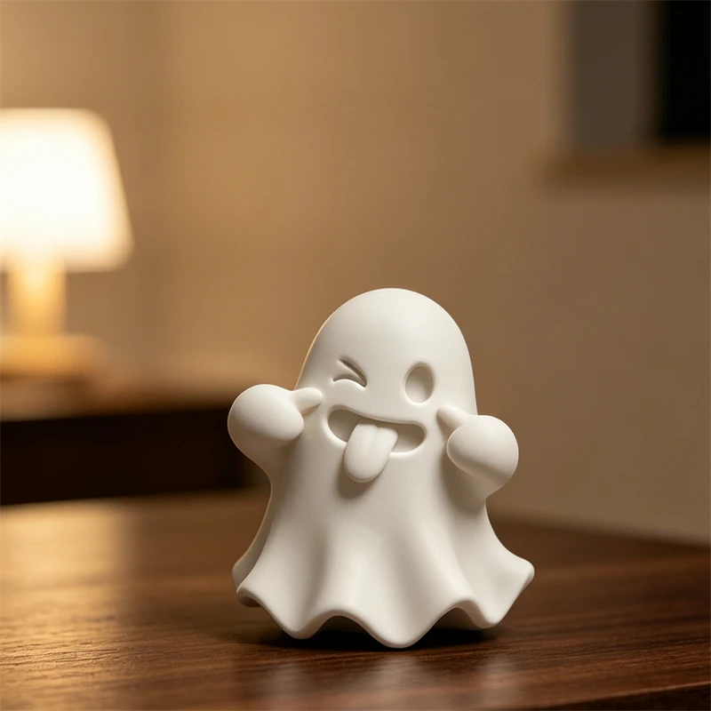 2PCS Halloween white ghost desktop decoration, funny and tongue teasing expression, micro landscape decoration, small ornament
