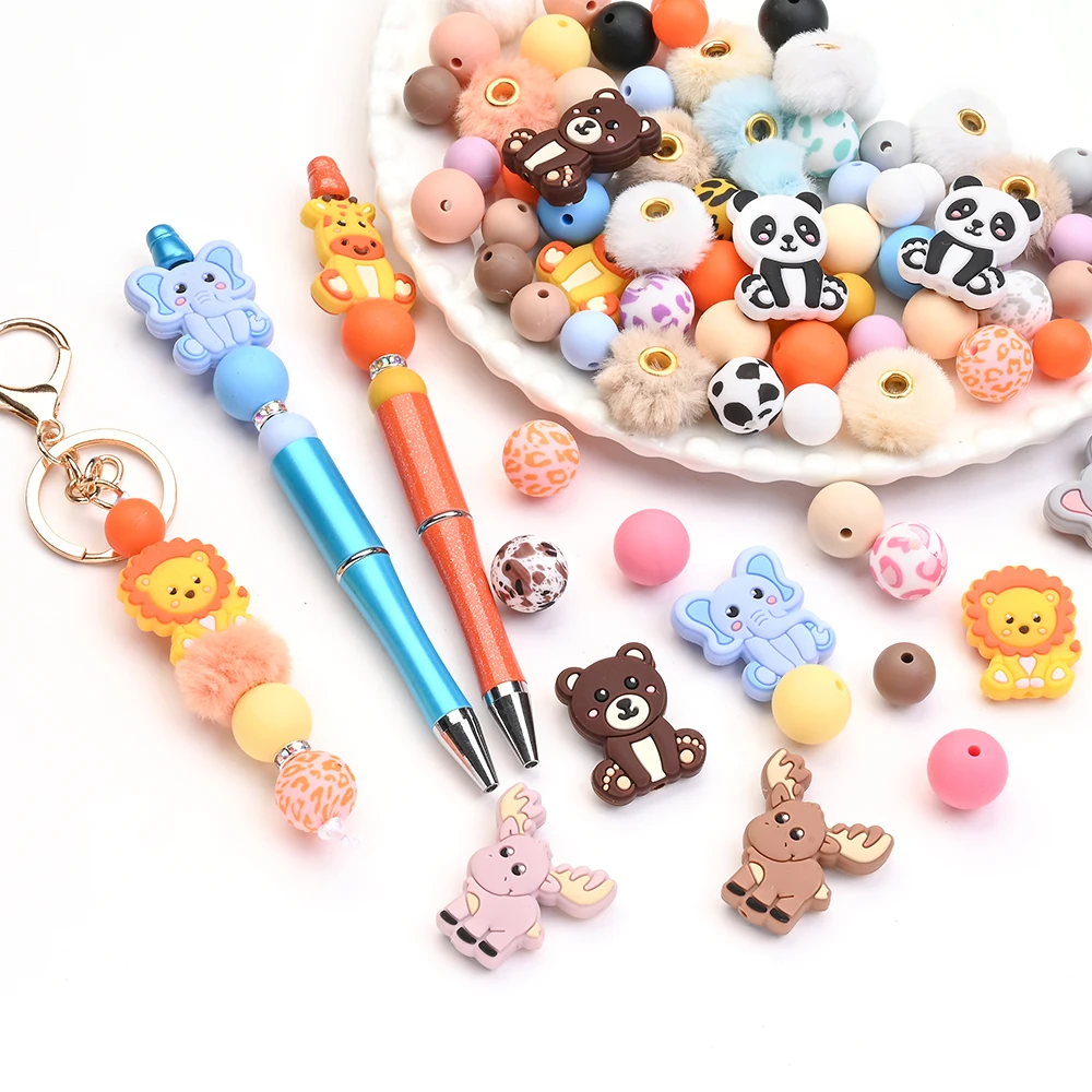 

45 шт., набор силиконовых бусин в виде животных, красочные бусины с фокусировкой для DIY, детская соска-цепочка, браслет, аксессуары для изготовления ювелирных изделий