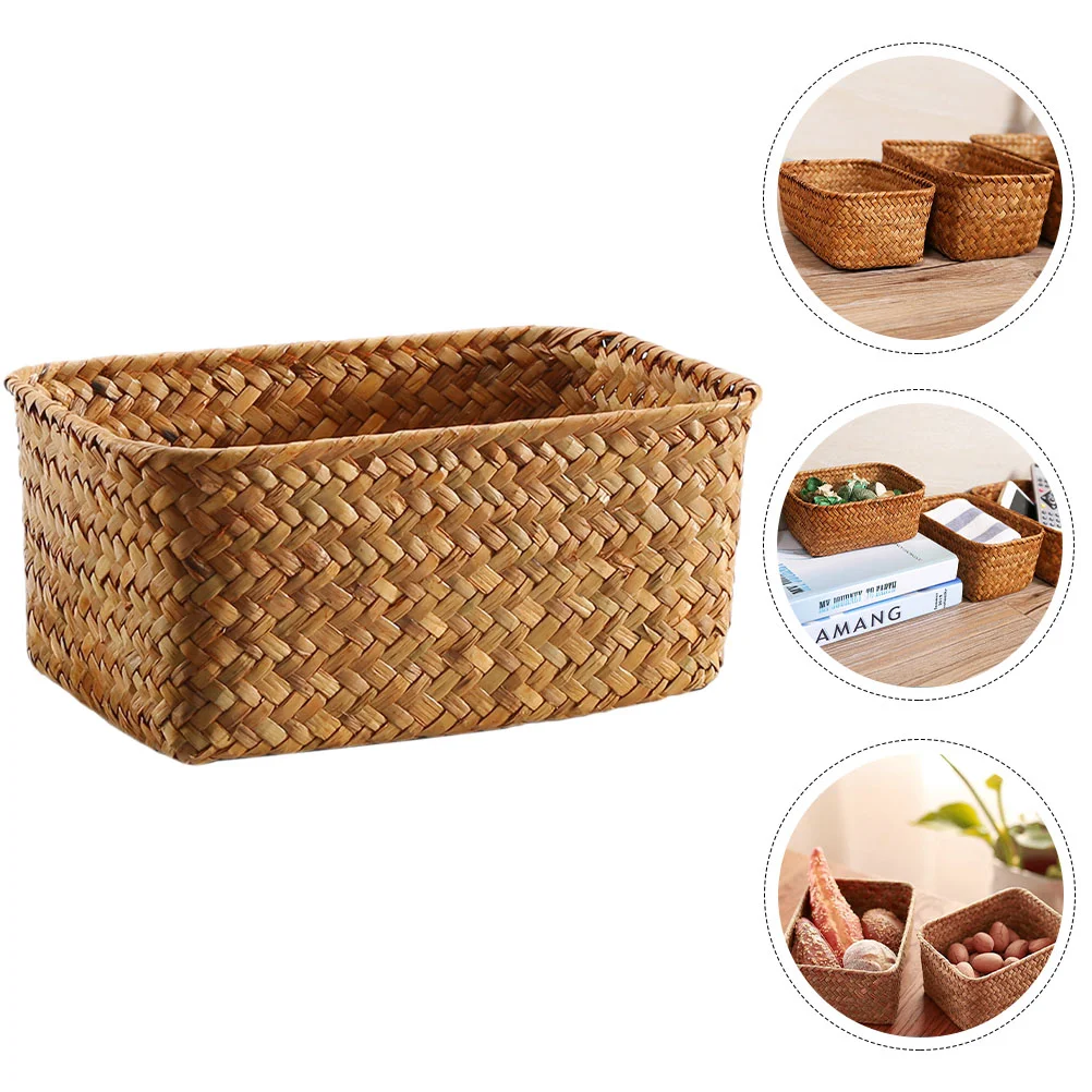 

Storage Box Basket Woven Desktop Rustic Bins Baskets Decorative Home Sundry Organizer