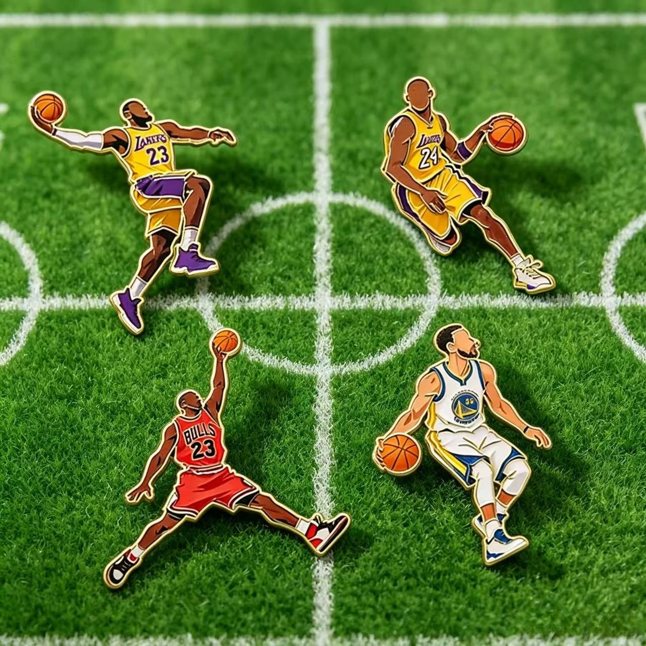 4Pcs Soccer Basketball Player Enamel Brooch Badge Set Cool Star 23th Sport Player Metal Lapel Pins Creative Gift For Fans