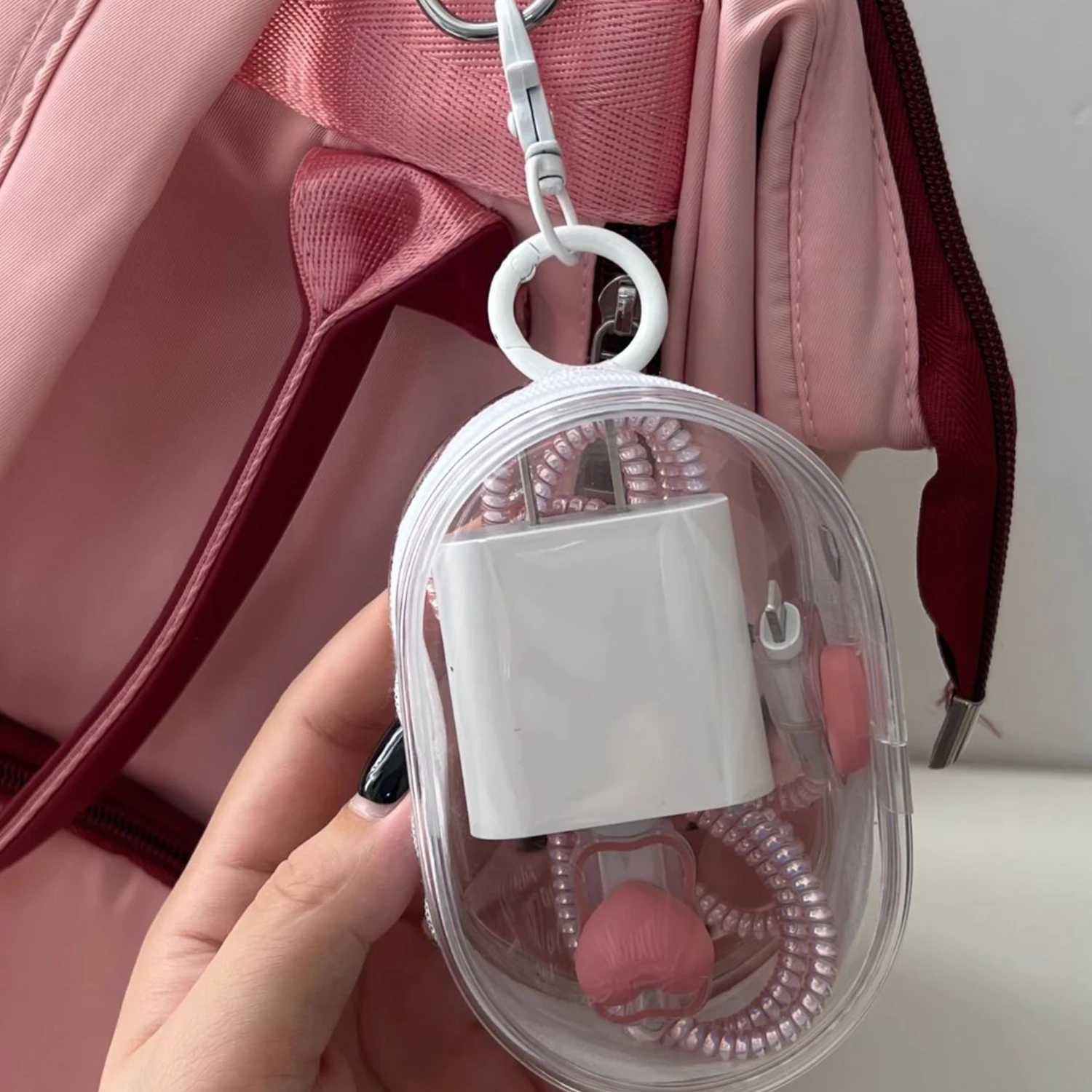 Portable Transparent Data Cable Storage Bag Mini Round Zipper Bags For Earphone Coin Purse Lipstick Charger Pouch Organizers