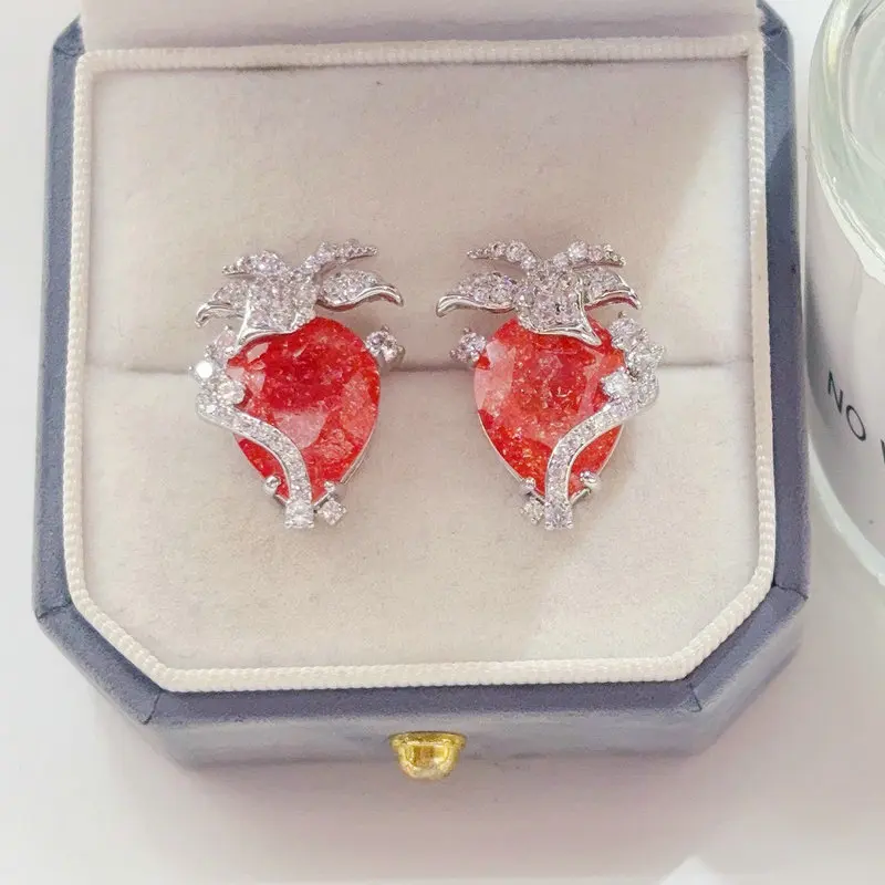 Bilincolor Fashion Red Orange Pineapple Fruit Stud Earring for Women Wedding