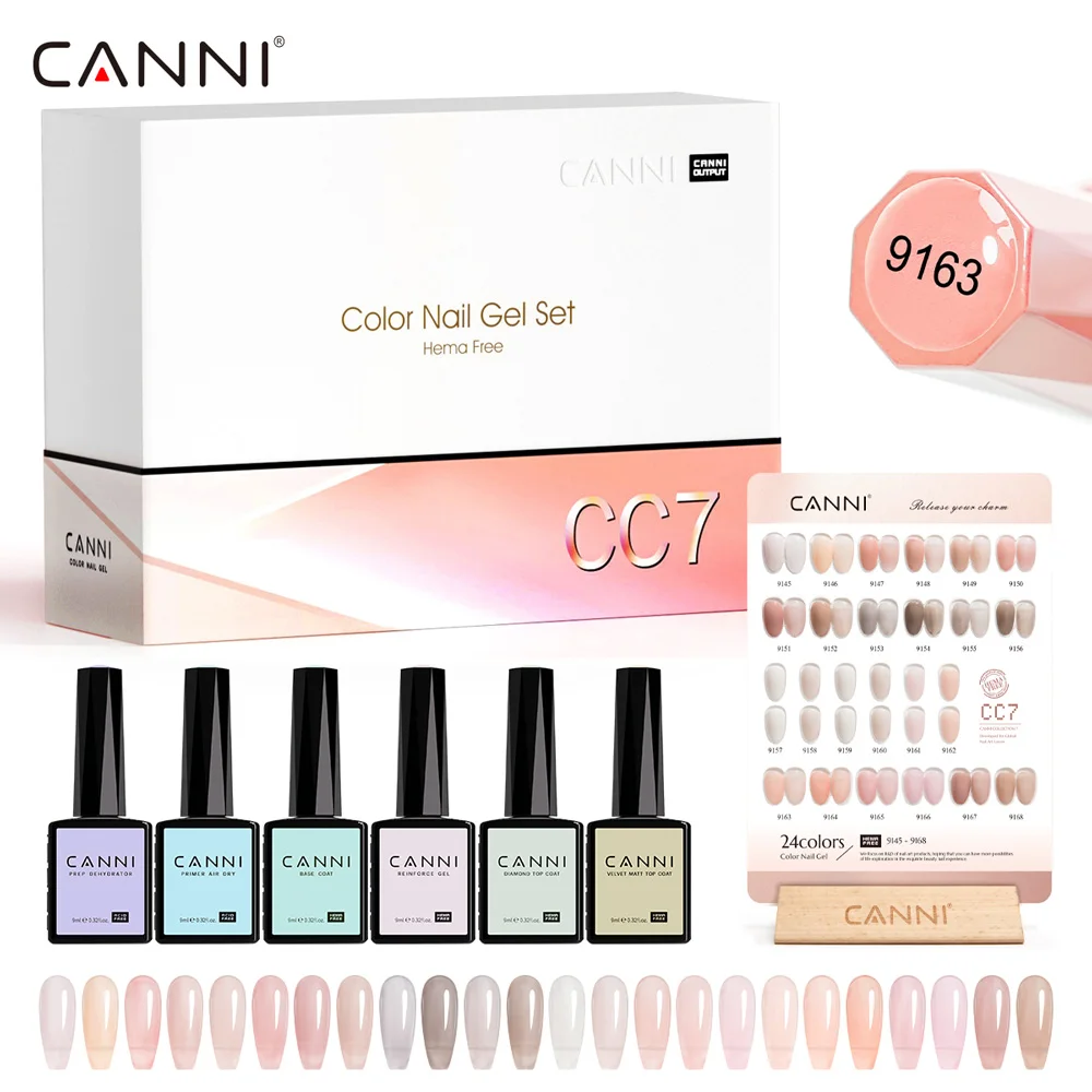 CANNI HEMA FREE Żelowy lakier do paznokci VIP Kit Color Chart Diamond Top Coat 30szt/zestaw 9ml Soak Off UV LED Nail Manicure CC1 do CC7 Kit