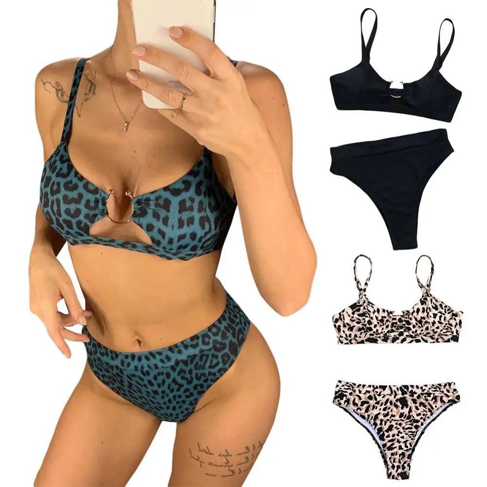 Women Sexy Leopard Snake Print Swimsuit Padded Bra Low Rise Briefs Bikini Set perfect gifts for women